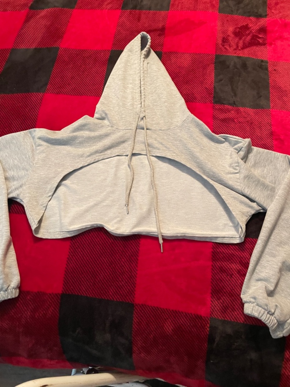 Women’s Light Gray Cropped Hoodie - Casual Drawstring Crop Top